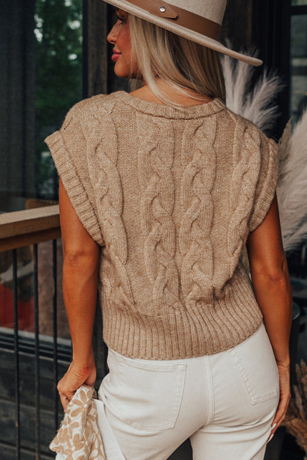 Cap Sleeve Cable Knit Sweater