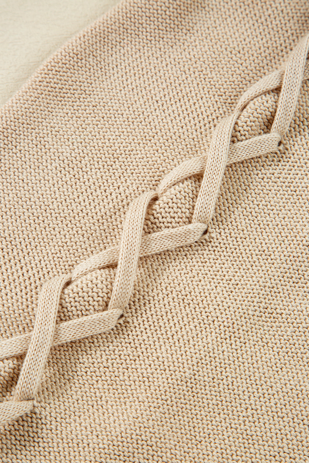 Cable Knit Braided Tie Sleeve Plus Size Open Cardigan