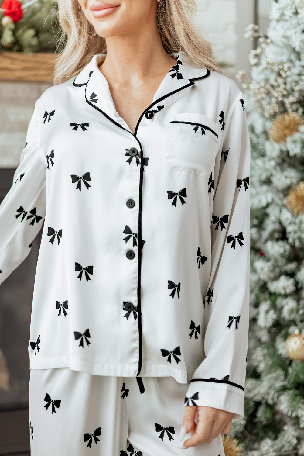 Bows Print Two Piece Sleepwear