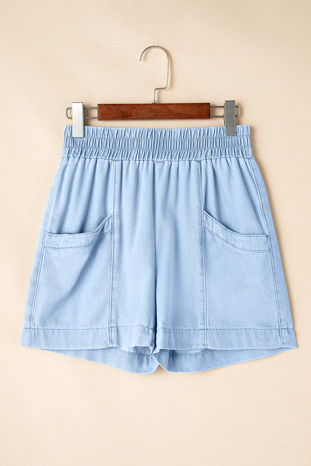 Light Wash Pocketed Wide Leg Denim Shorts