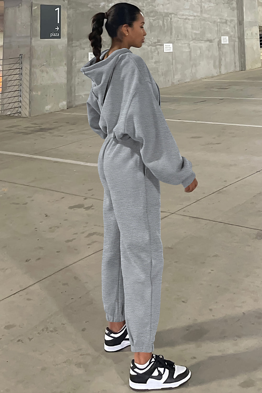 Solid Drop Shoulder Hoodie and Joggers Activewear Set