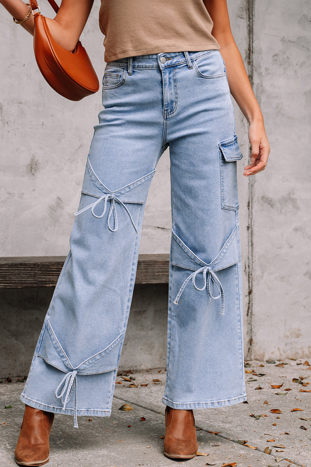 Bowknot Decor Boyfriend Cargo Jeans