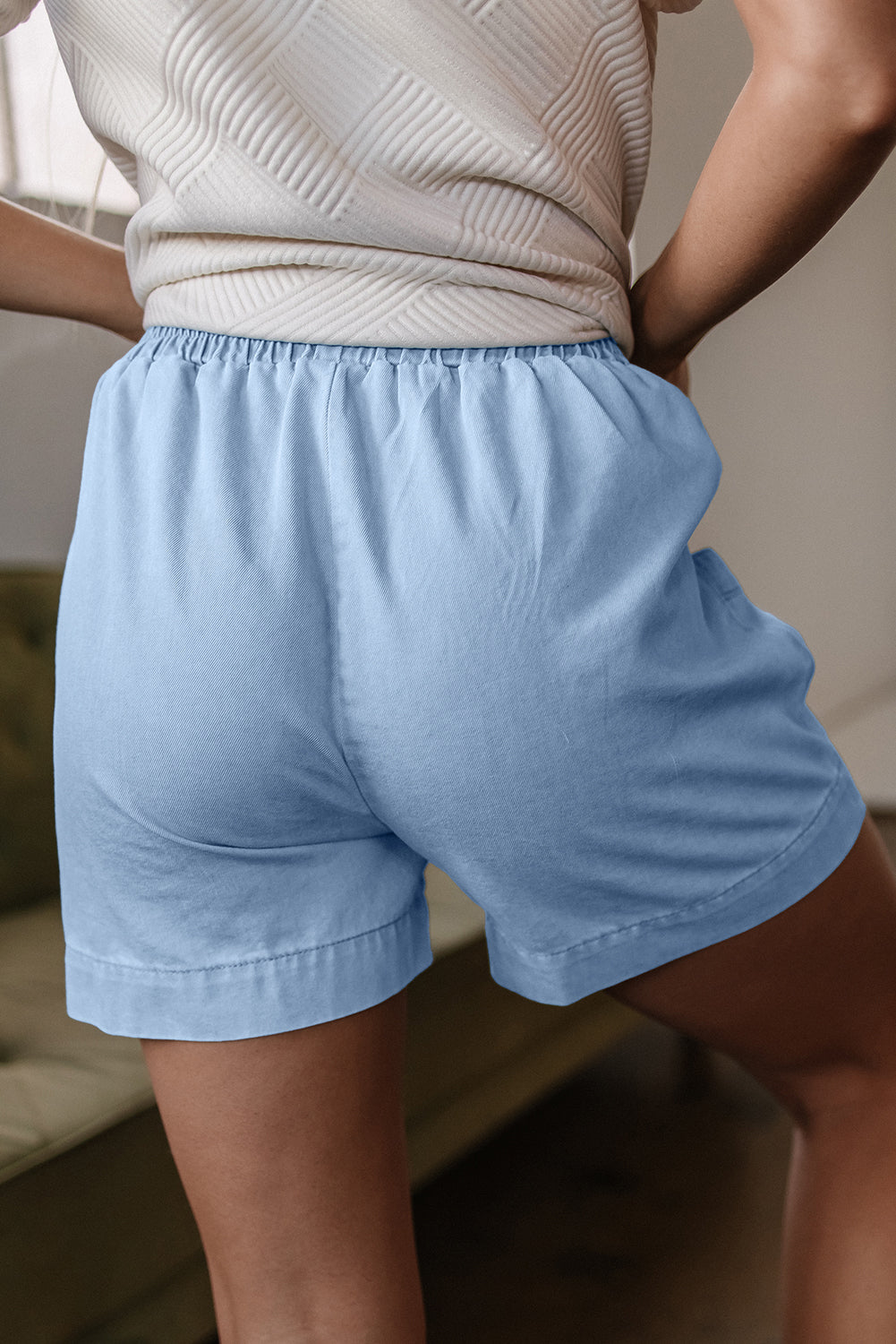 Light Wash Pocketed Wide Leg Denim Shorts