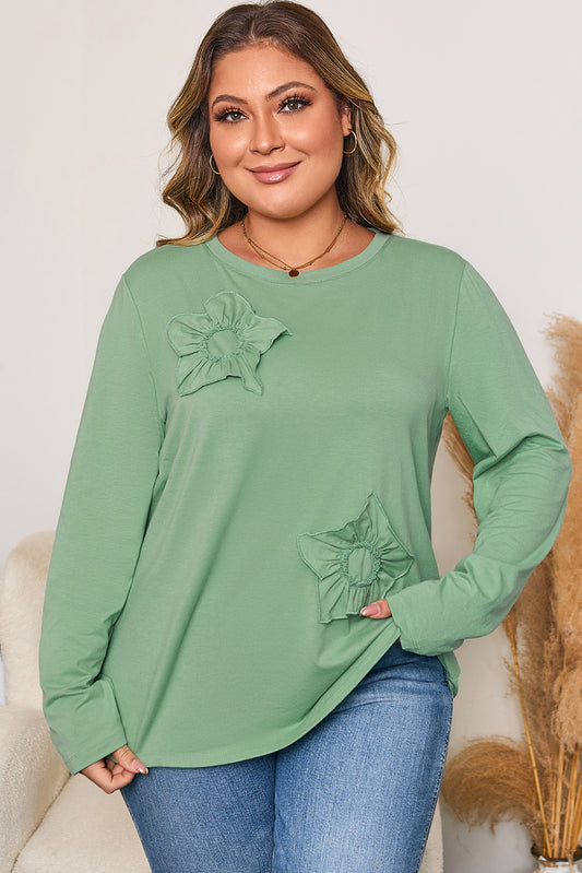 Flower Applique Mineral Wash Plus Size Top