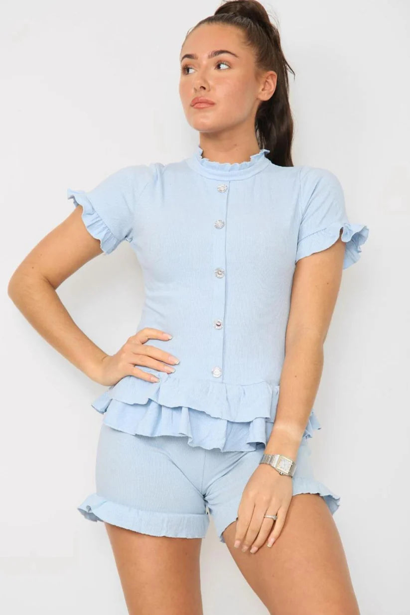 Diamond Frilled Edge Short Co-Ord Set