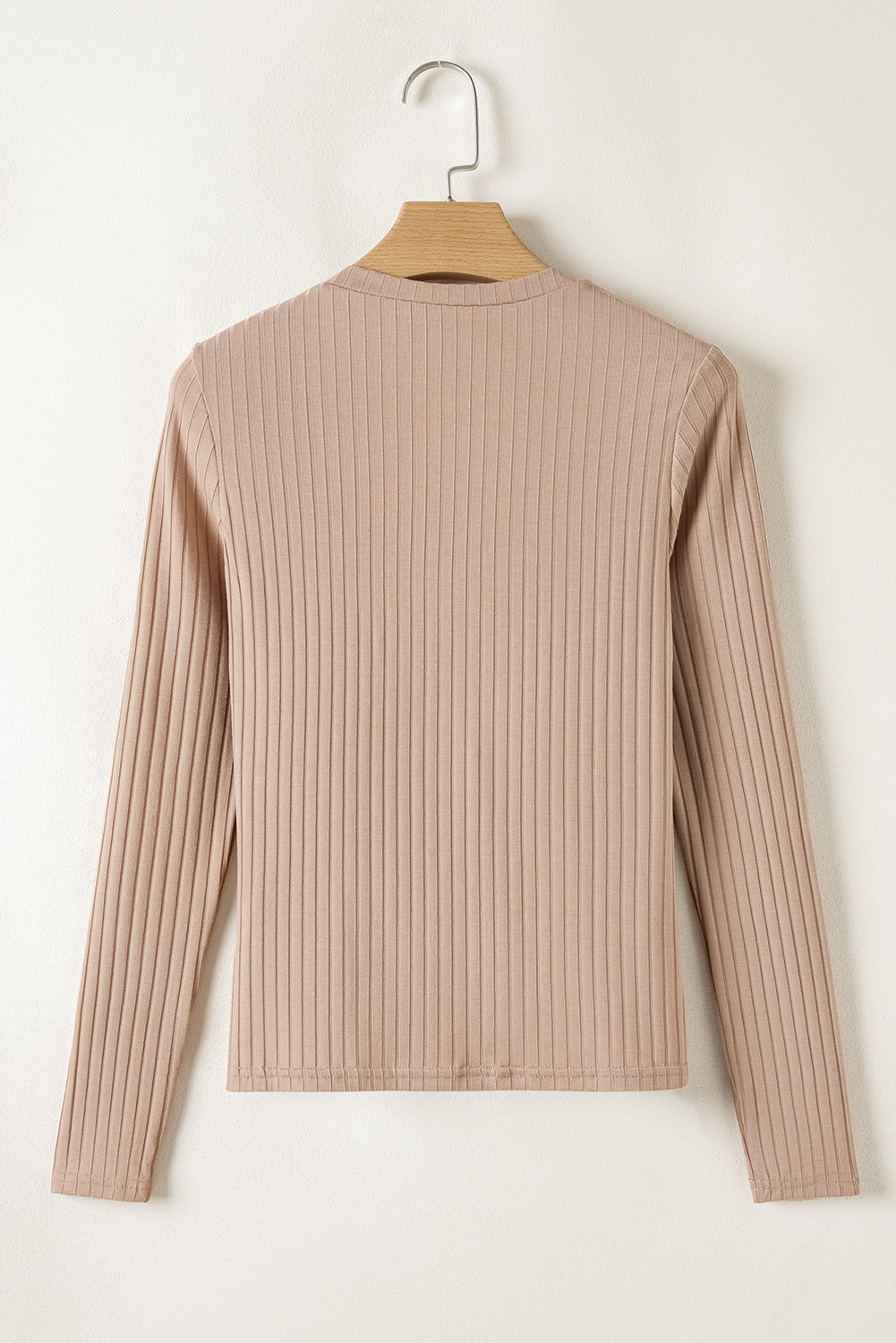 Ribbed Knit V Neck Long Sleeve Slim Fit Top