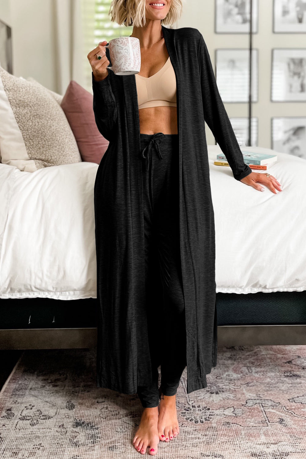 Split Long Cardigan and Skinny Pants Lounge Set