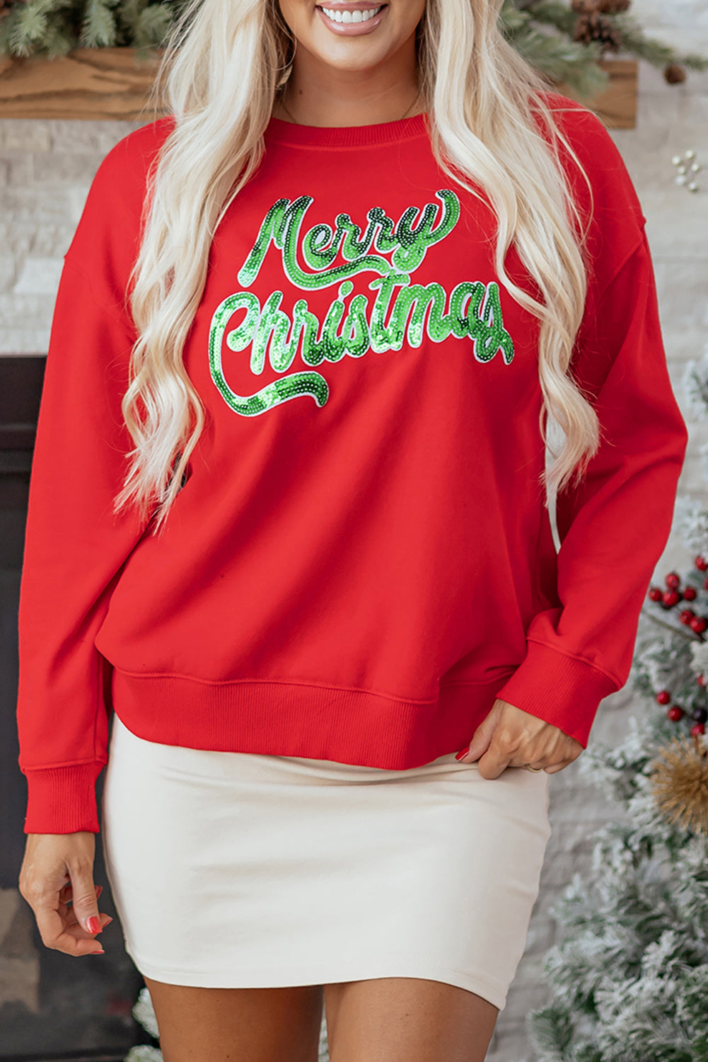 Merry Christmas Crewneck Drop Shoulder Loose Sweatshirt