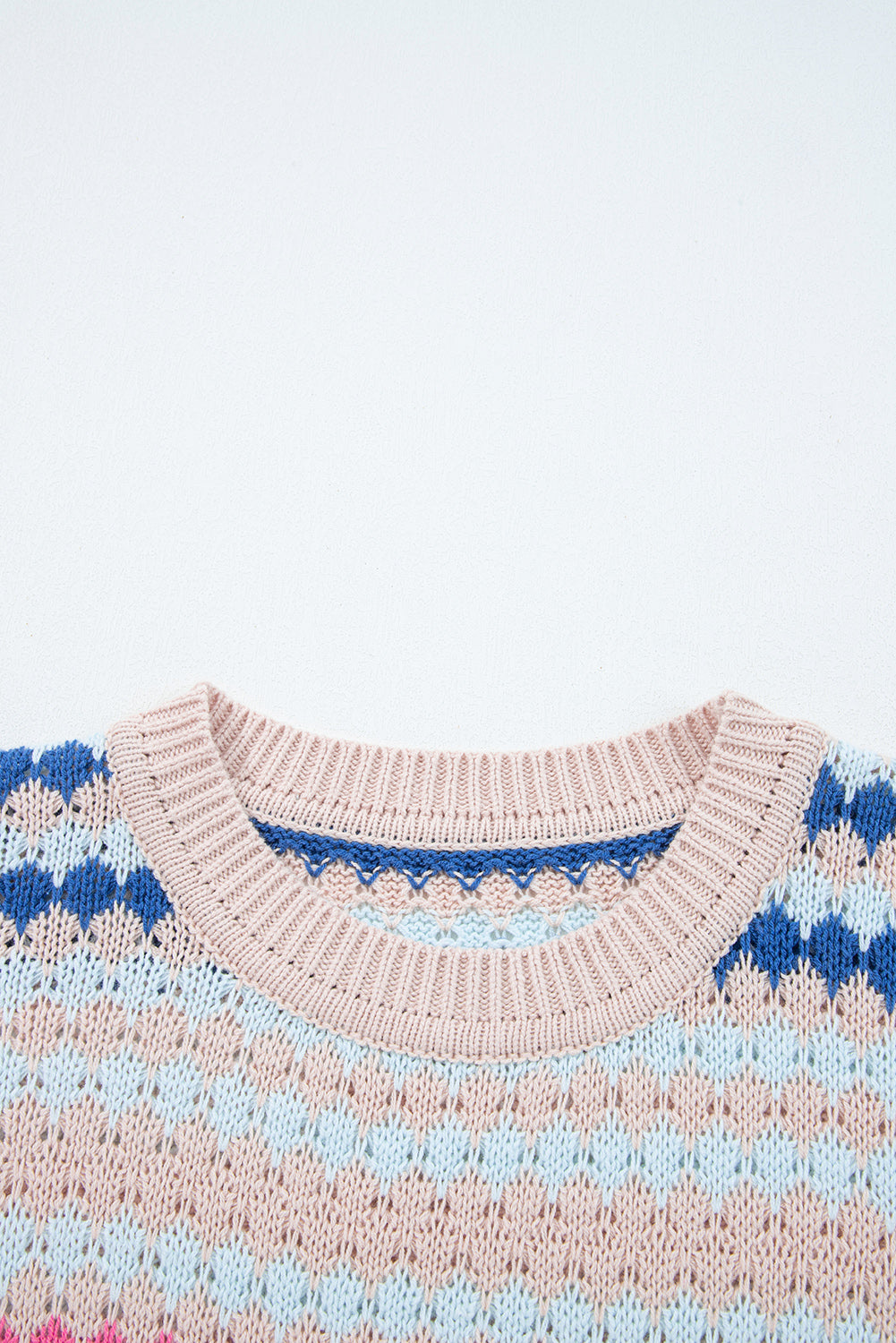 Stripe Eyelet Patterned Drop Shoulder Sweater
