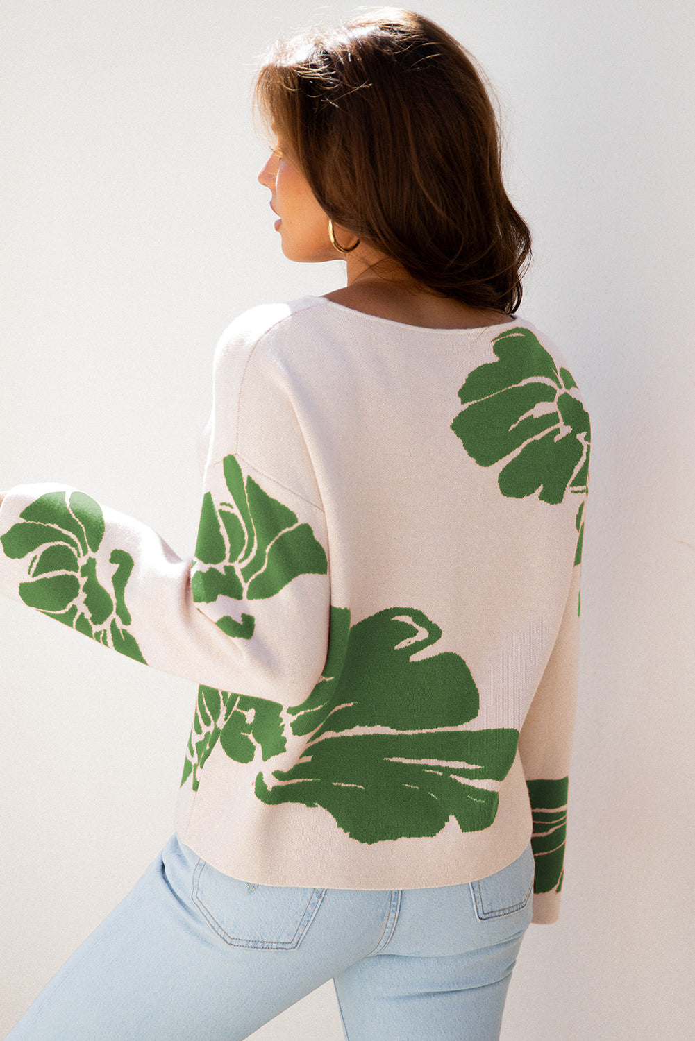 Bold Flower Pattern Wide Sleeve Baggy Sweater