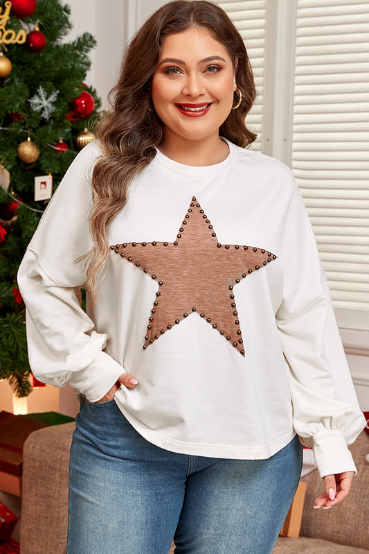 Star Shape Studded Crew Neck Plus Size T Shirt