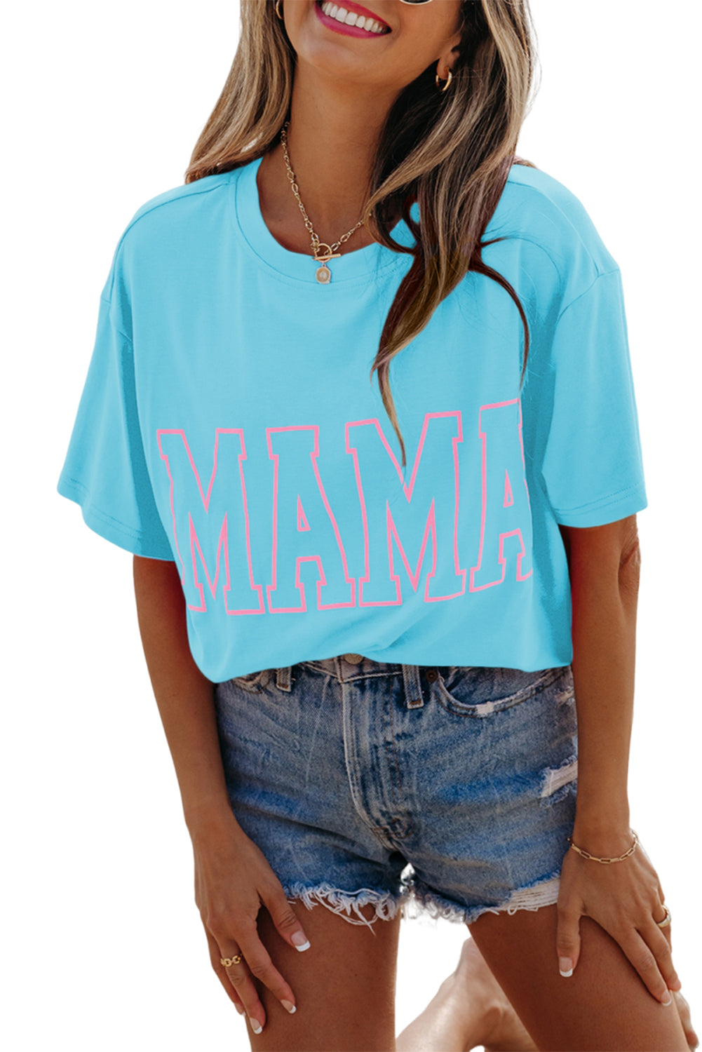 MAMA Letter Graphic Neon T Shirt