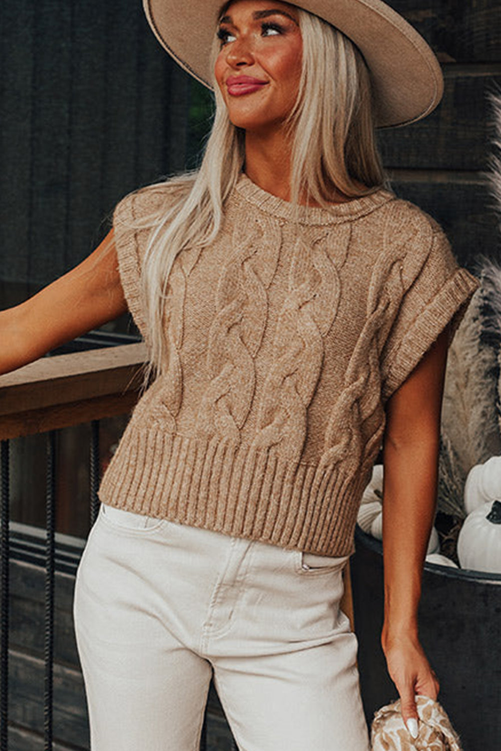 Cap Sleeve Cable Knit Sweater