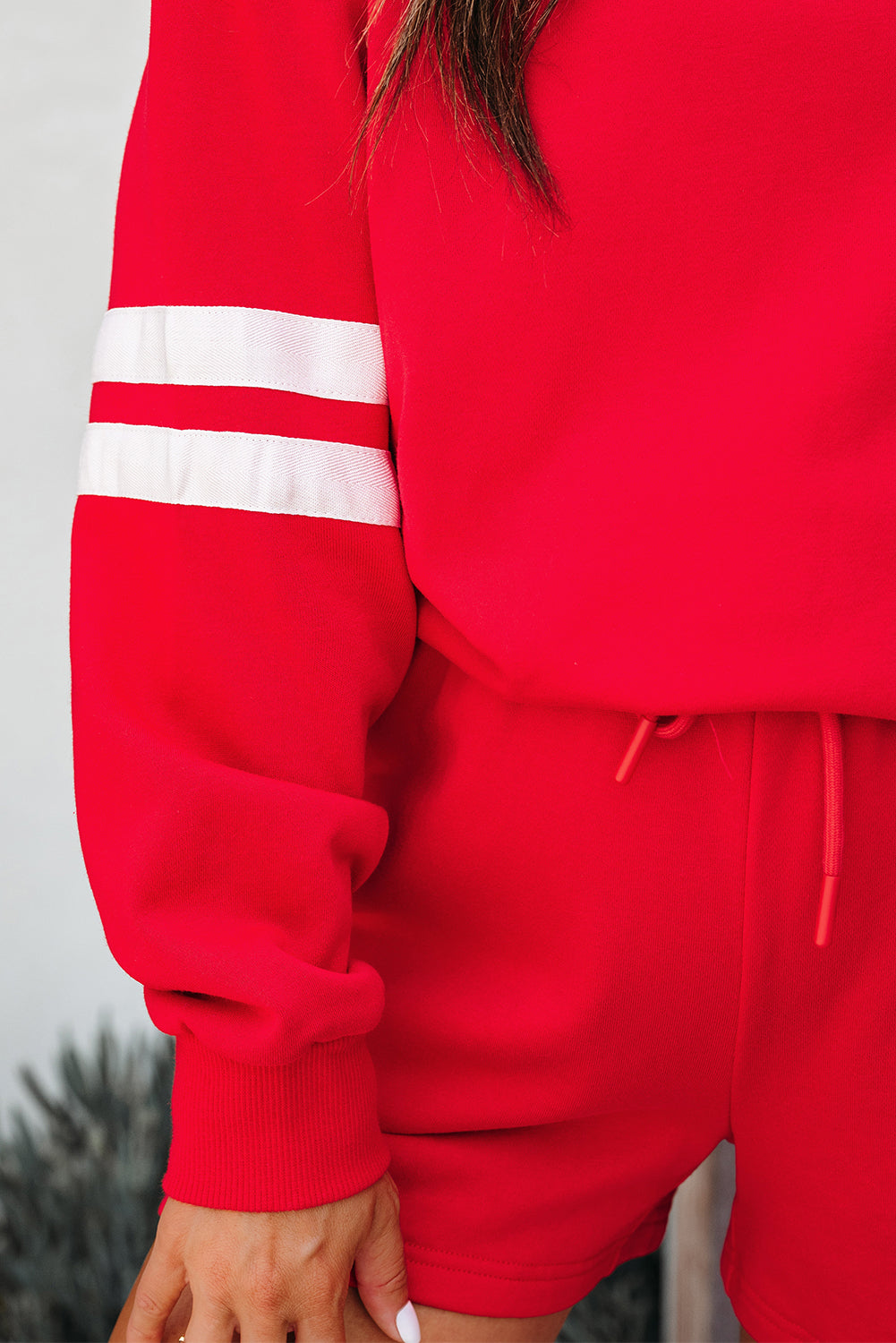 Varsity Striped Sleeve Drop Shoulder Sweatshirt and Short Set