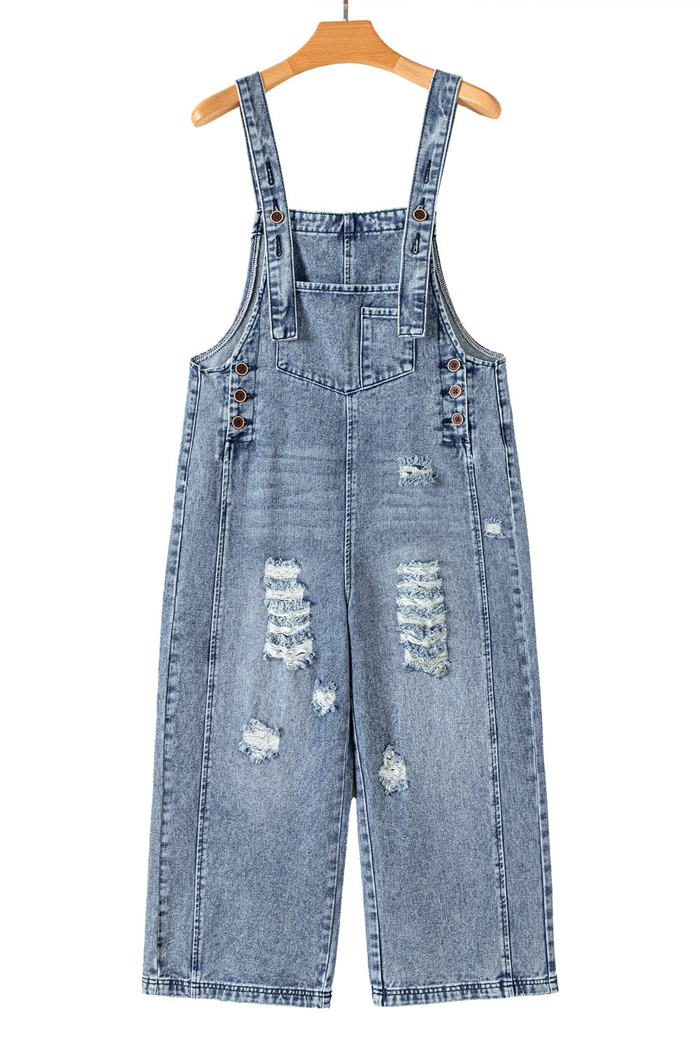 Distressed Bib Pocket Wide Leg Denim Overall