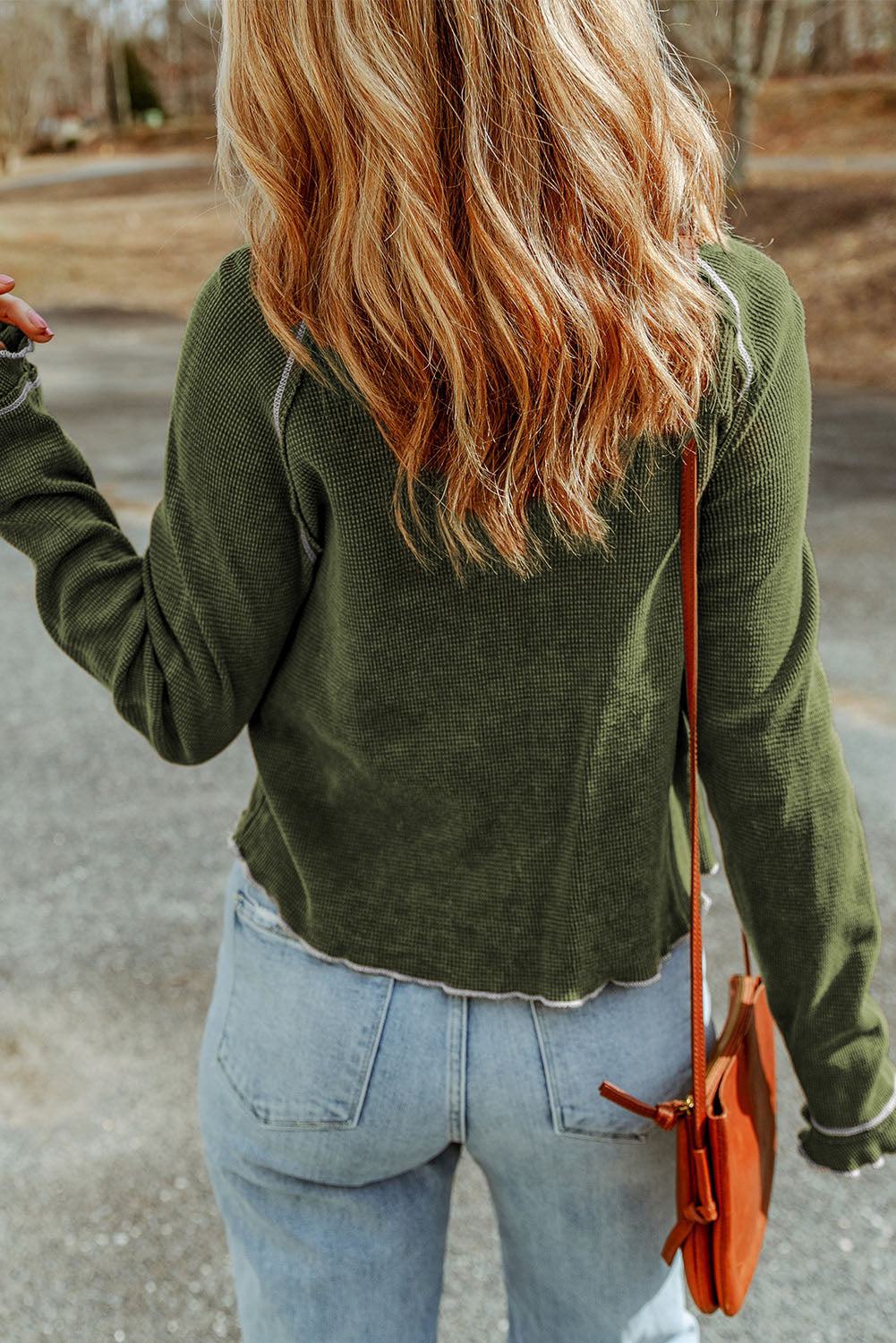 Textured Round Neck Long Sleeve Top