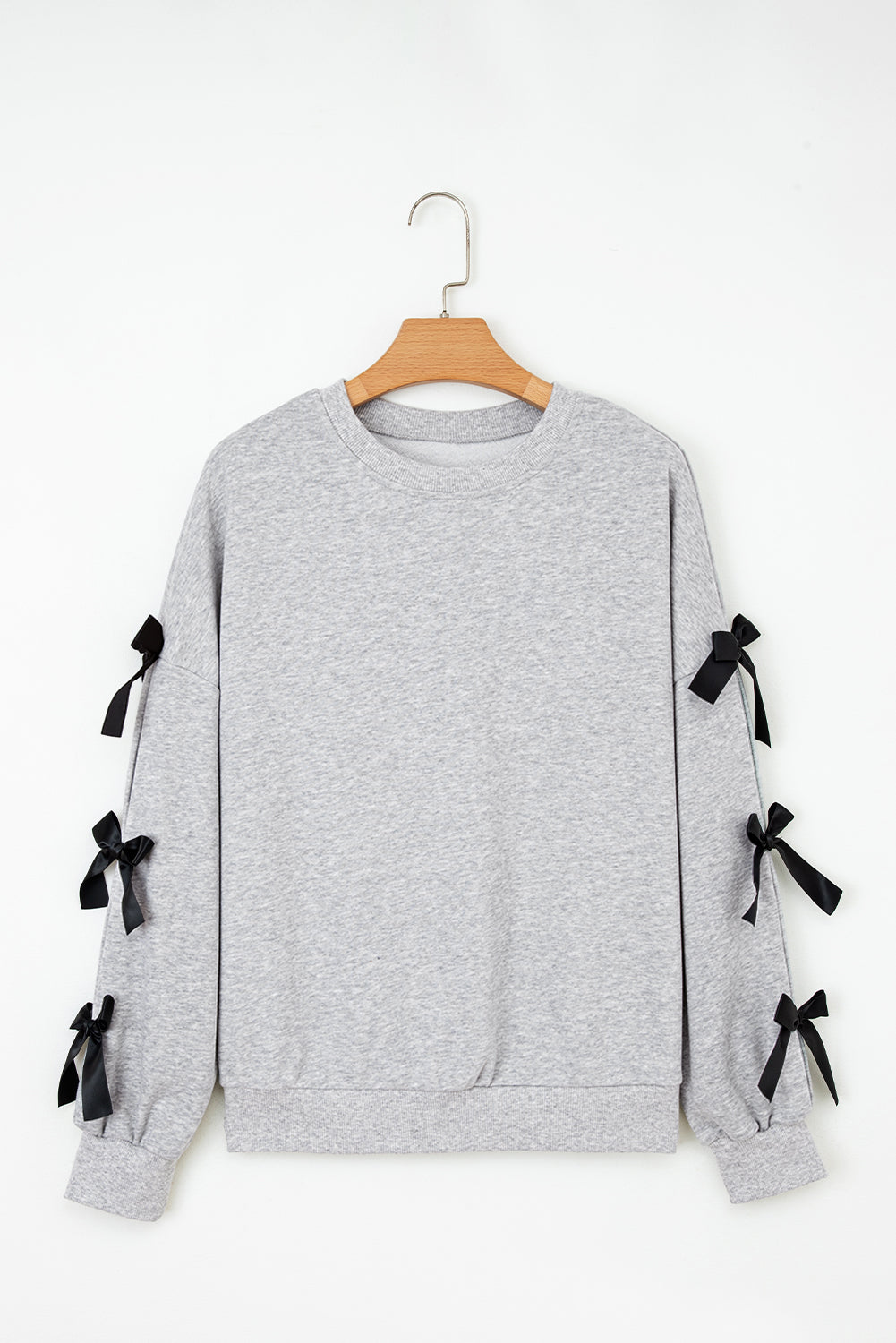 Contrast Bow Applique Drop Sleeve Round Neck Sweatshirt