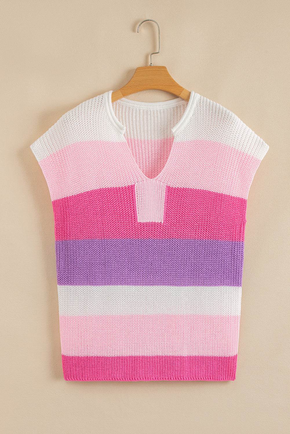 Color Block Notch V Neck Sweater T Shirt