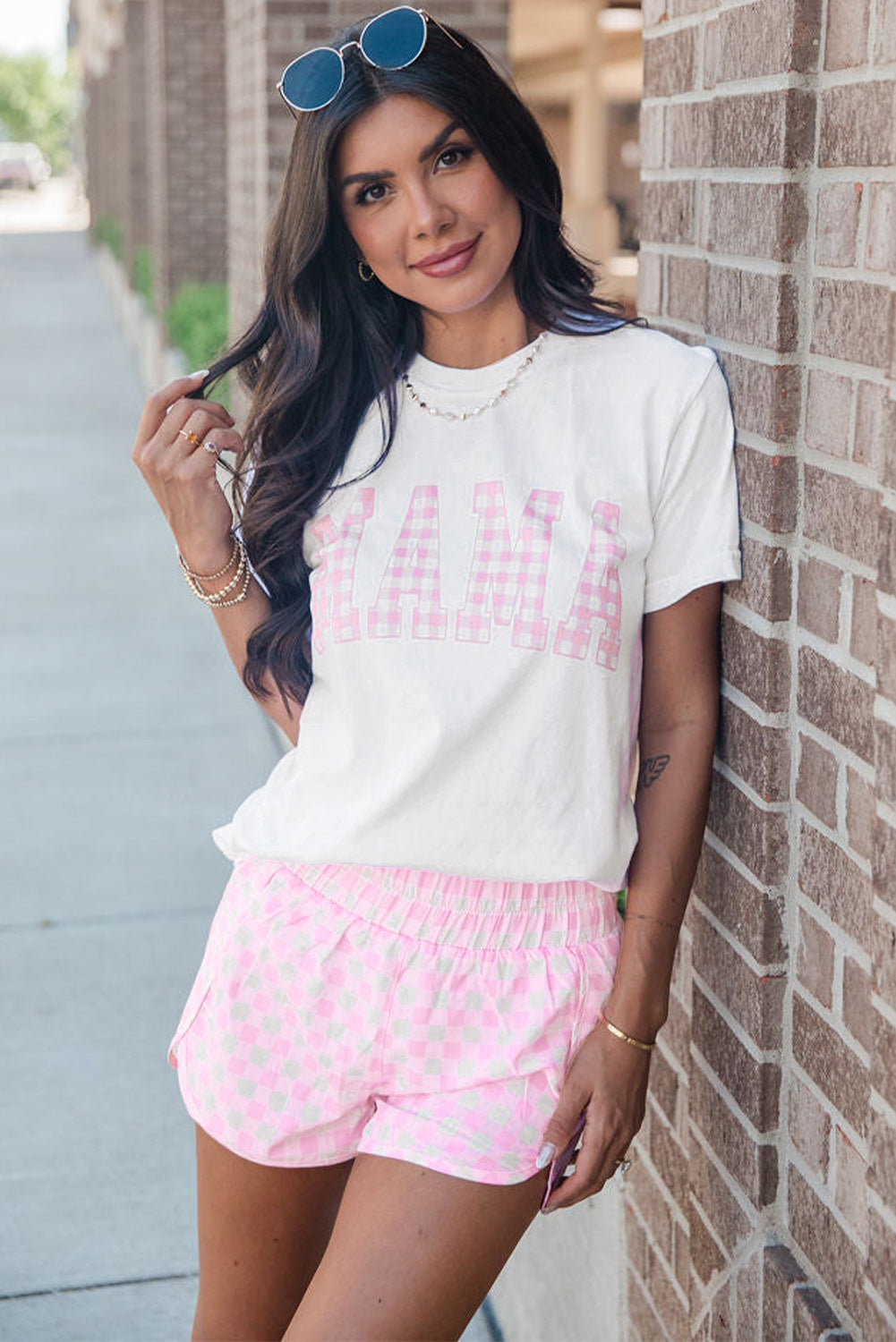 MAMA Printed Tee and Plaid Shorts Lounge Set