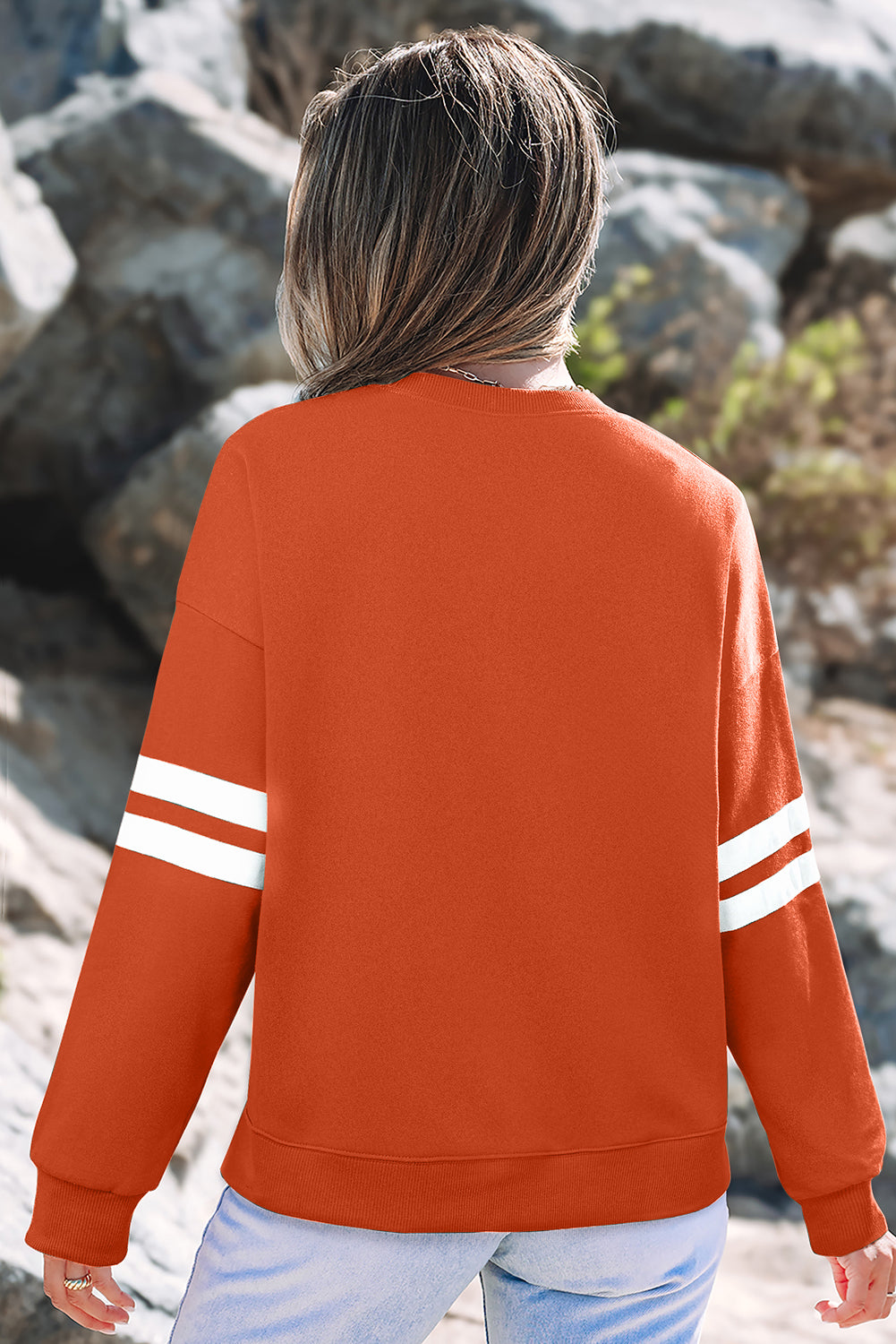 Varsity Striped Detail Drop Shoulder Oversized Sweatshirt