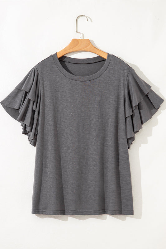 Double Ruffled Short Sleeve Plus Size Top