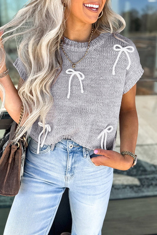 Bowknot Applique Cap Sleeve Sweater