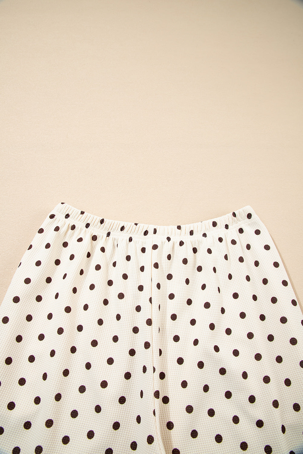 Polka Dot Print Notched Neck Long Sleeve Top Drawstring Jogger Pants Waffle Knit Lounge Set