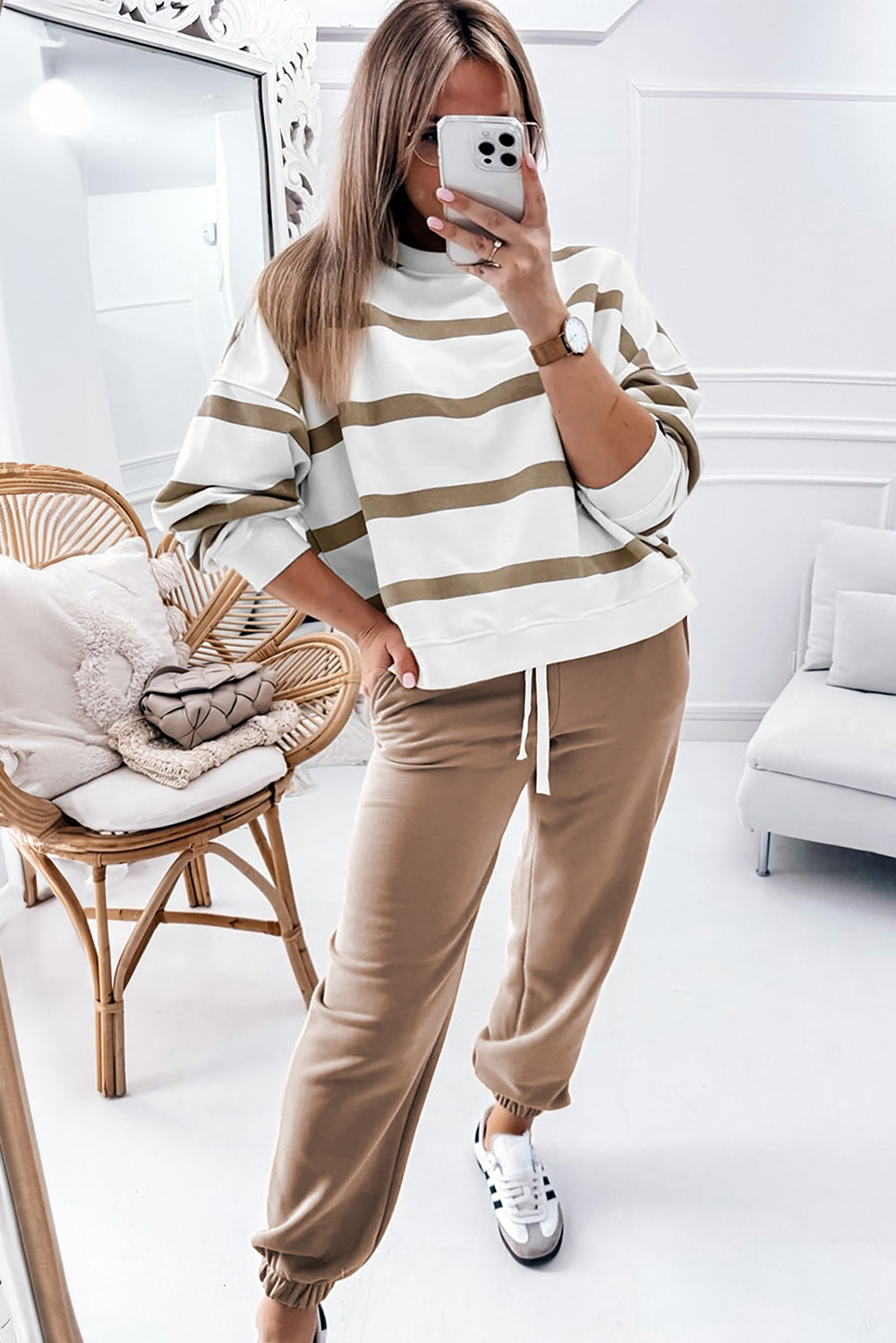 Stripe Drop Shoulder Pullover and Jogger Pants Set