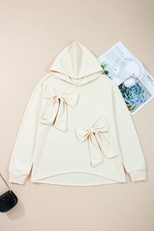 Solid Color Cute Bow Detail Loose Hoodie