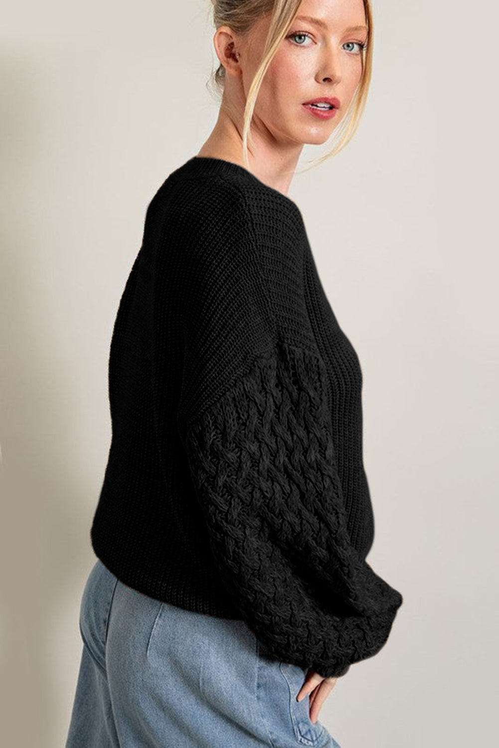 Cable Knit Sleeve Drop Shoulder Sweater