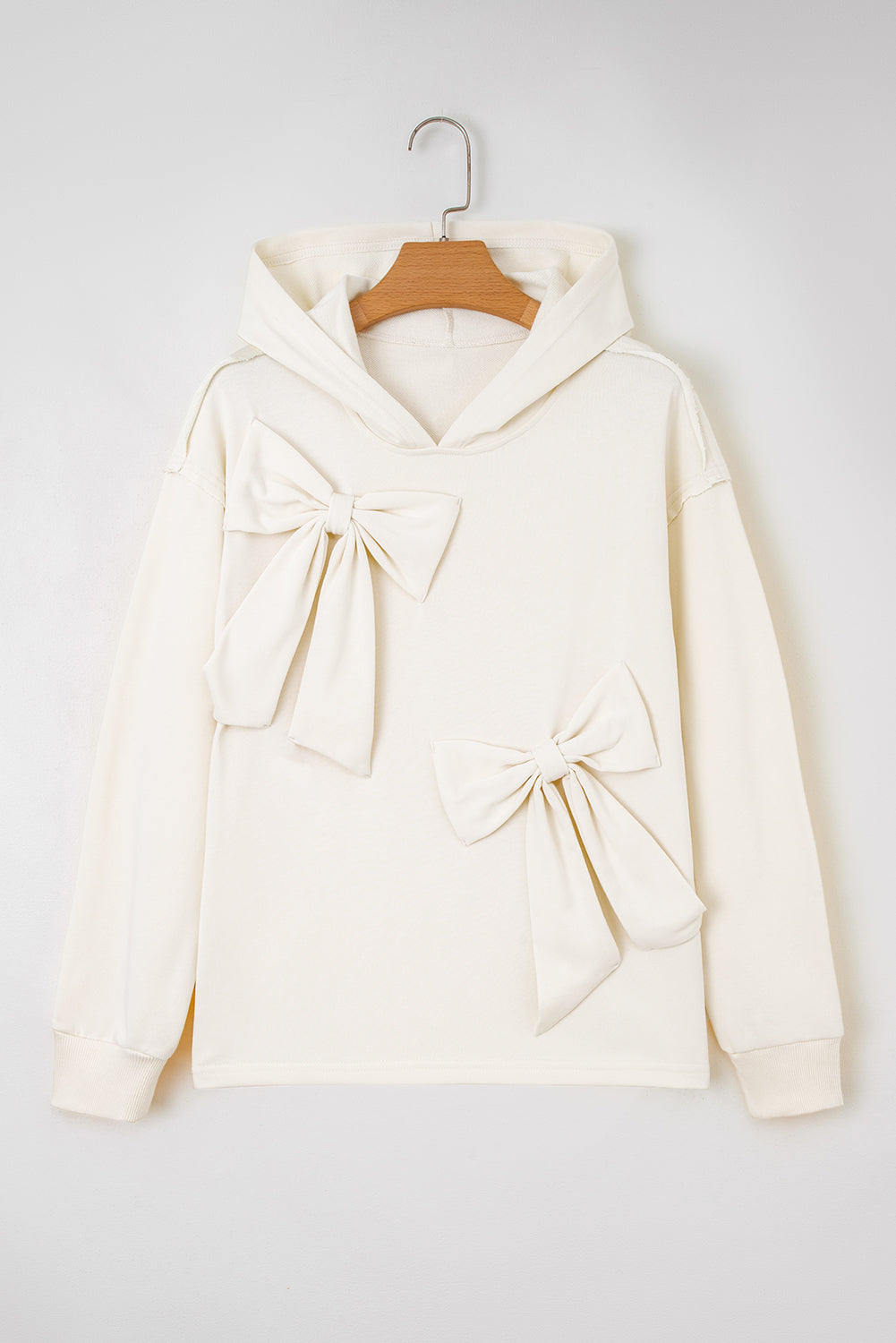 Solid Color Cute Bow Detail Loose Hoodie