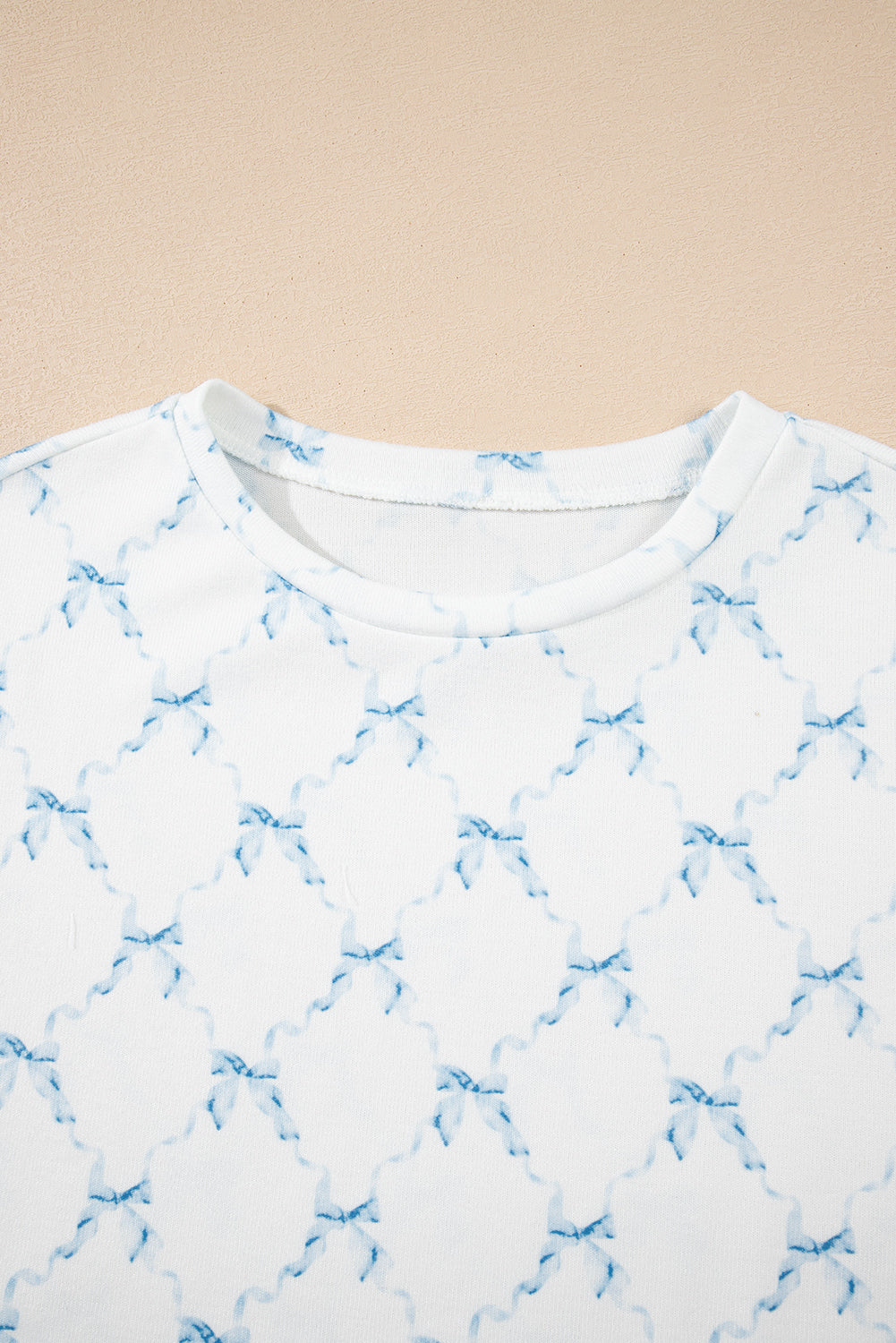 Bow Knot Geometric Print Lettuce Trim Two Piece Lounge Set