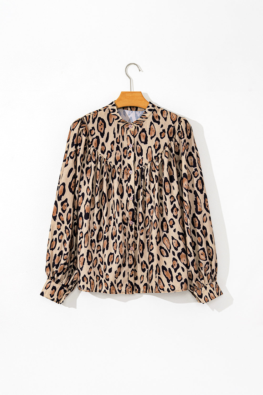 Oversized Leopard Print Balloon Sleeve Casual Shirt