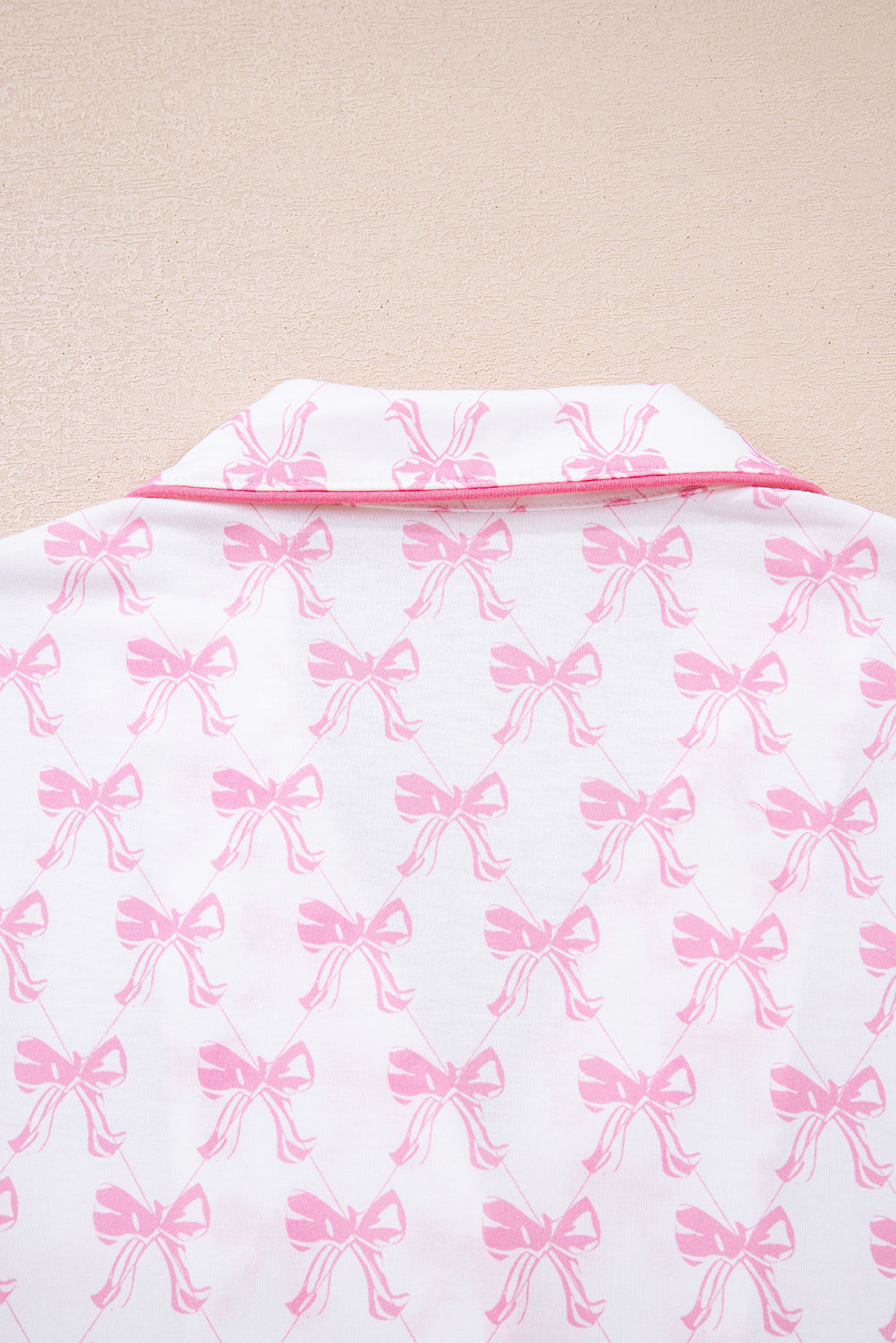 Bow Print Long Sleeve Shirt and Pants Soft Pajama Set