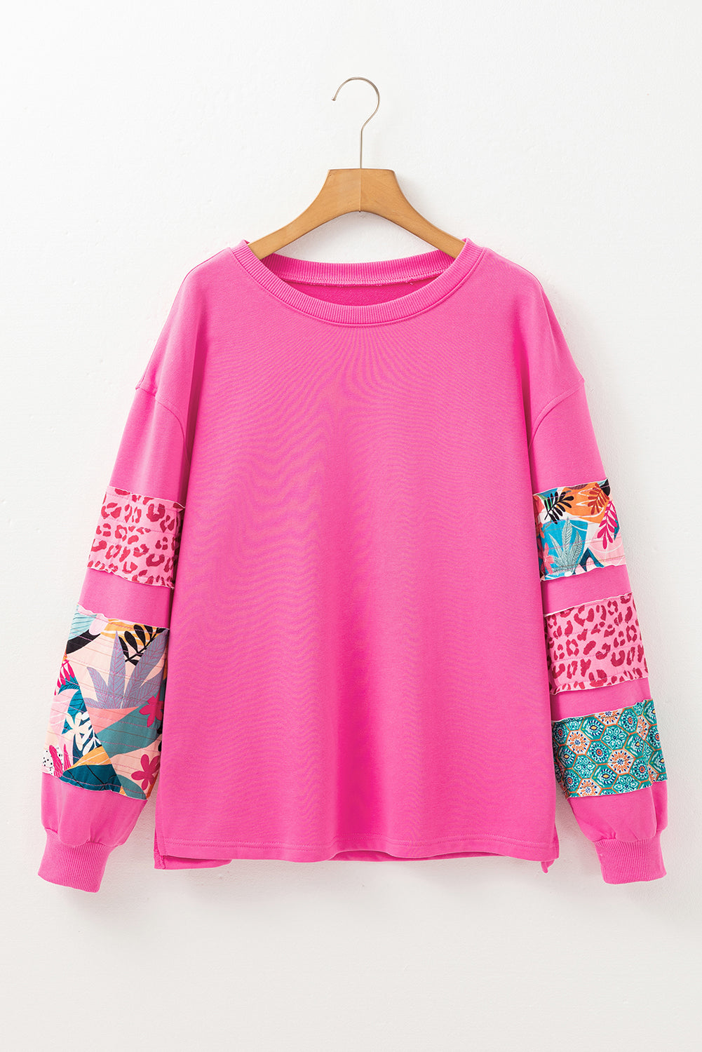 Mixed Print Patch Drop Shoulder Pullover Top