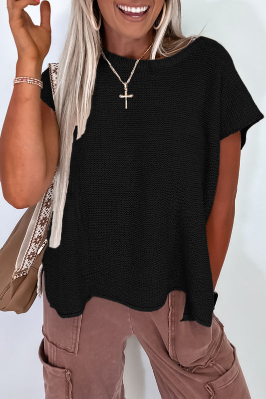 Solid Color Sweater Tee with Side Slits