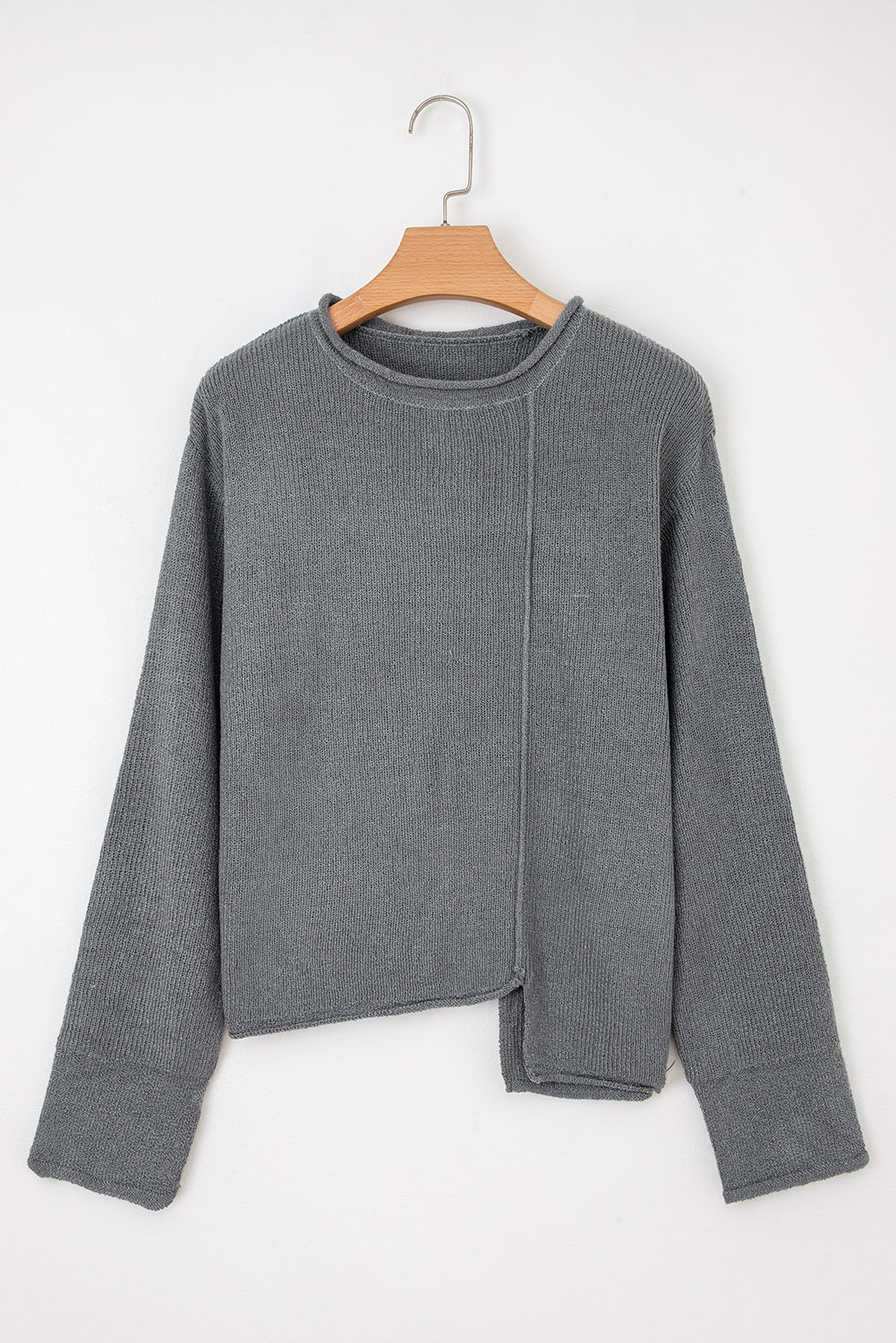 Raw Edge Uneven Hem Patchwork Drop Shoulder Sweater