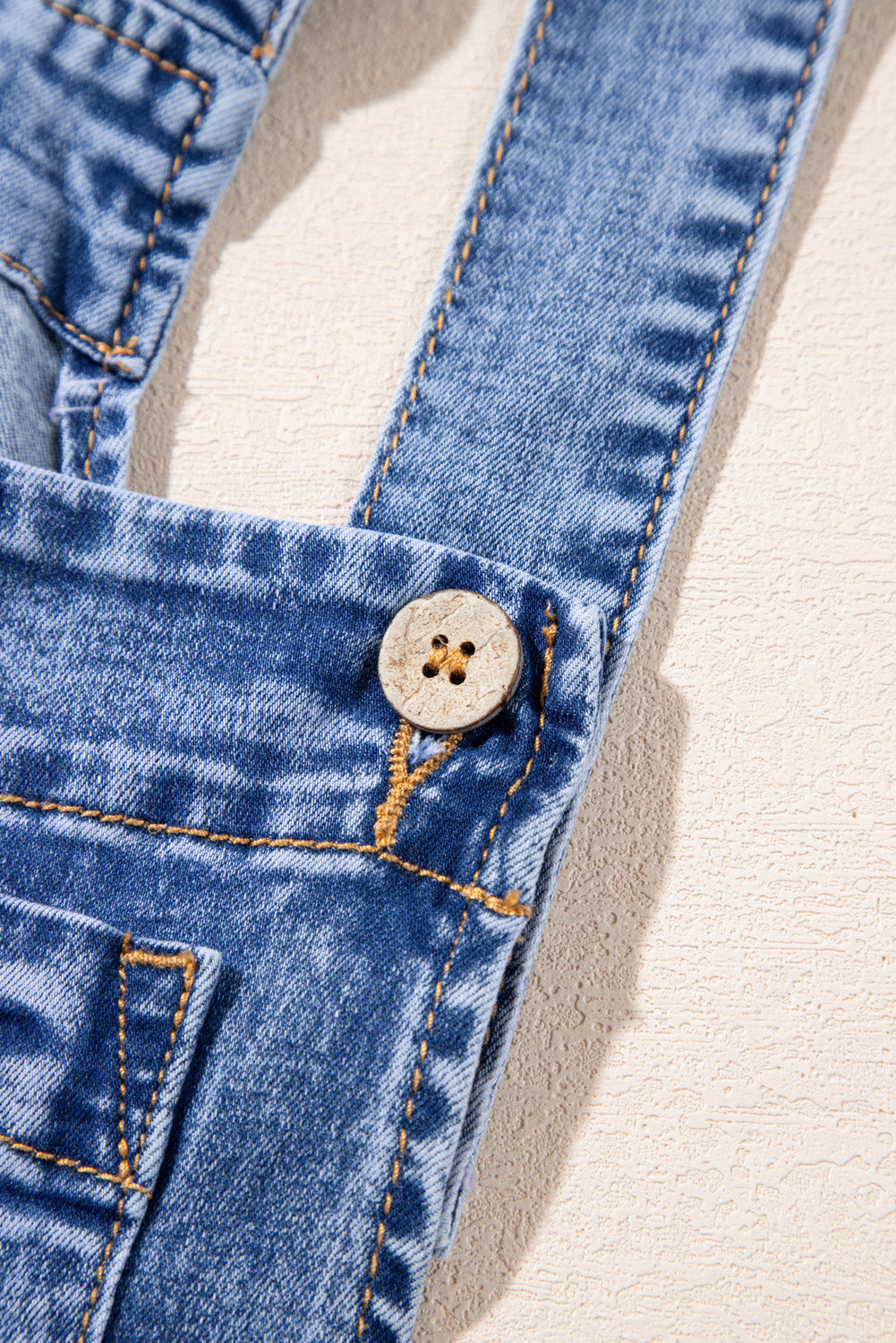 Mineral Wash Buttoned Straps Wide Leg Denim Overalls