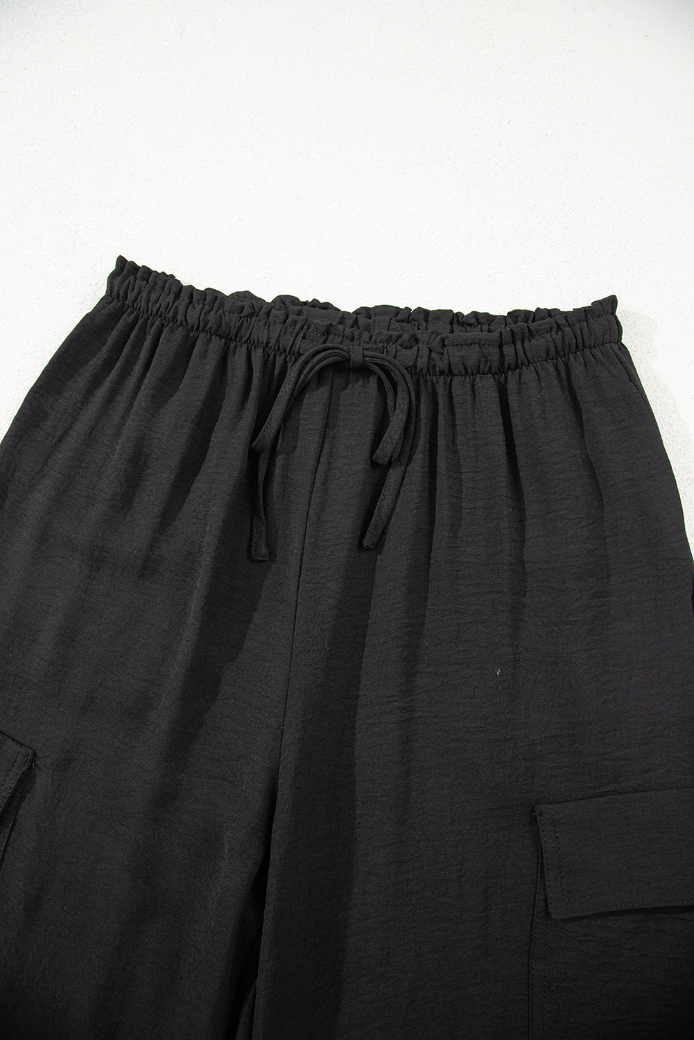 Drawstring Frilled Waist Wide Leg Utility Trousers