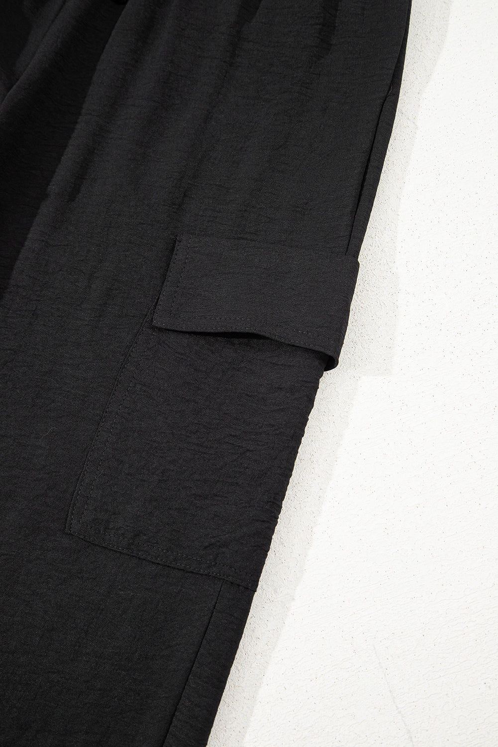 Drawstring Frilled Waist Wide Leg Utility Trousers