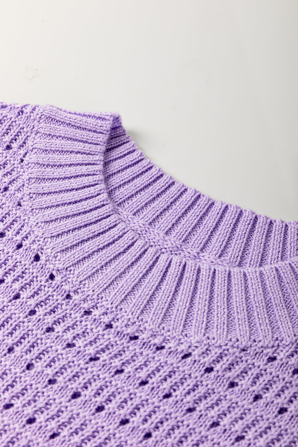 Pointelle knit Ribbed Trim Short Sleeve Sweater