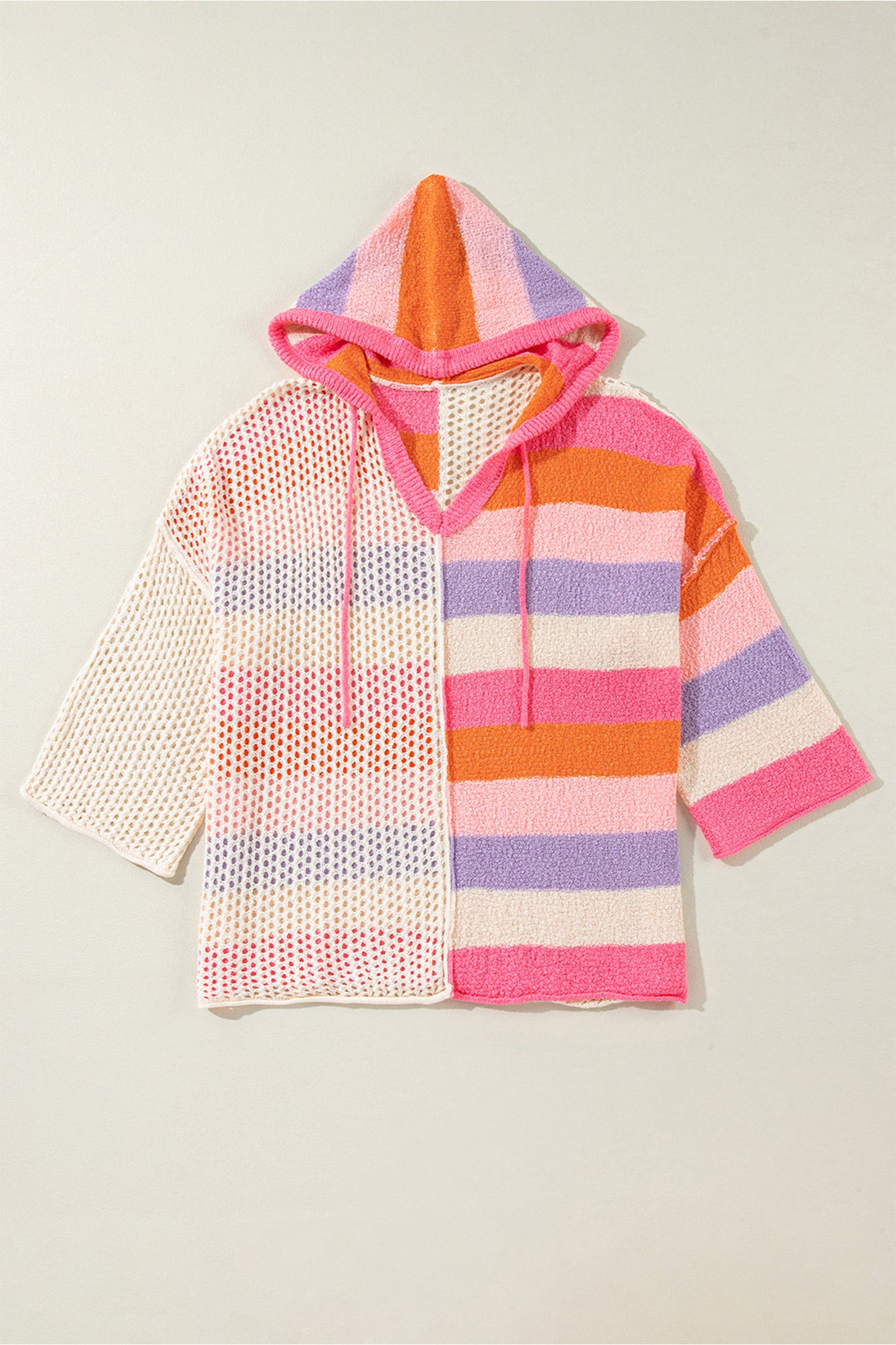 Oversized Colorblock V Neck Hooded Sweater