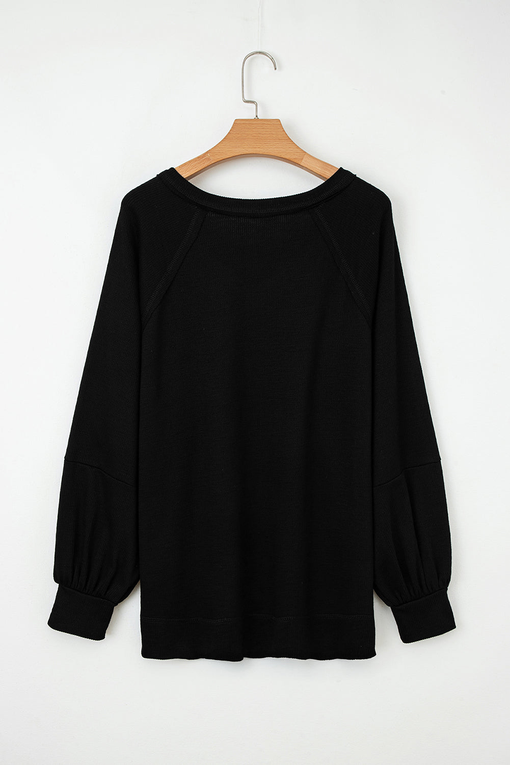 Exposed Seam Textured Knit V Neck Pullover Top