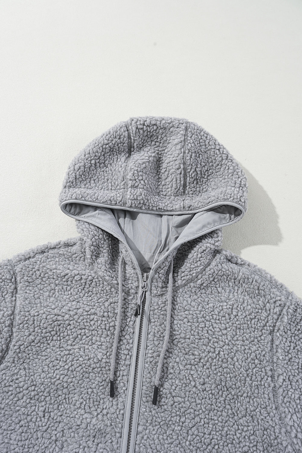 Fleece Zip Up Drawstring Hooded Pocketed Jacket