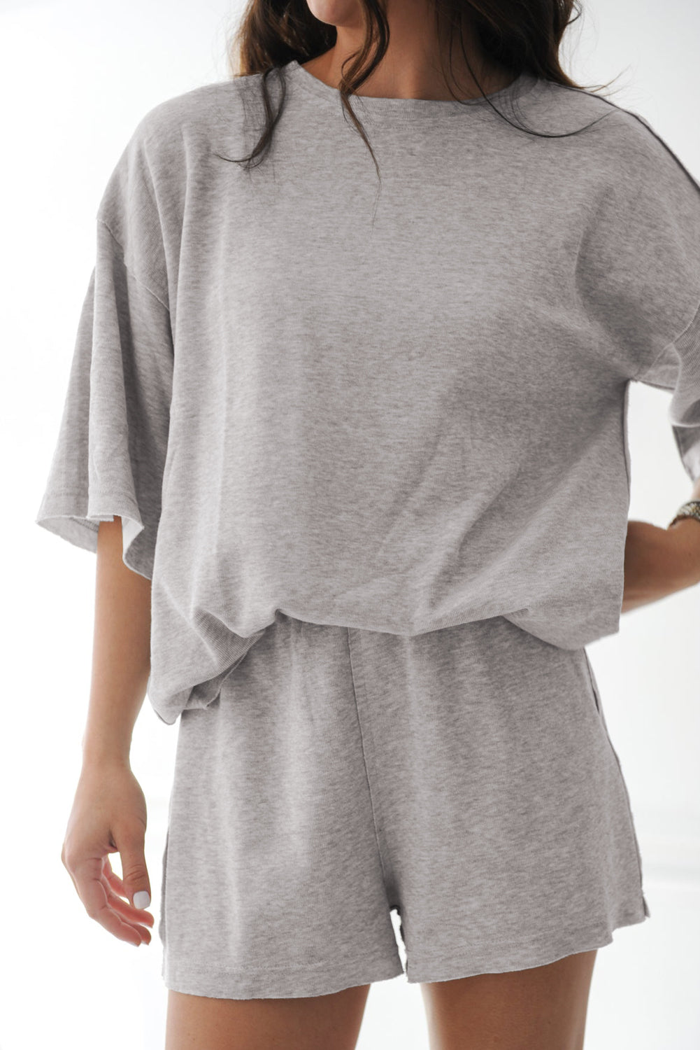 Solid Color Loose Tee 2 Piece Shorts Set