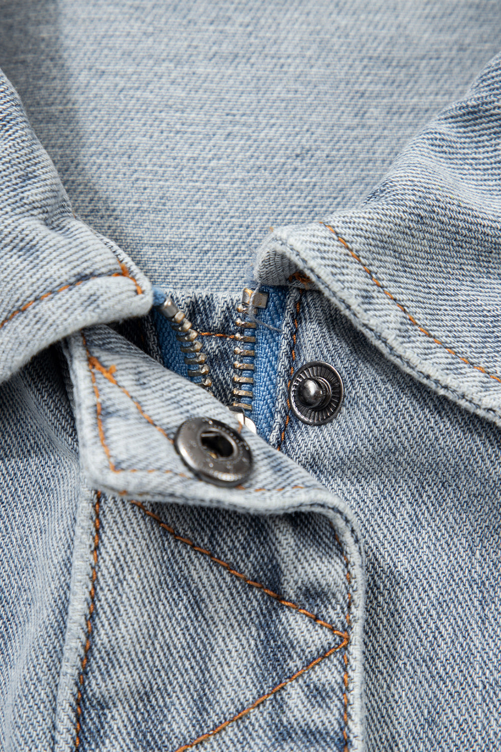 Street Style Zip Up Washed Denim Jacket