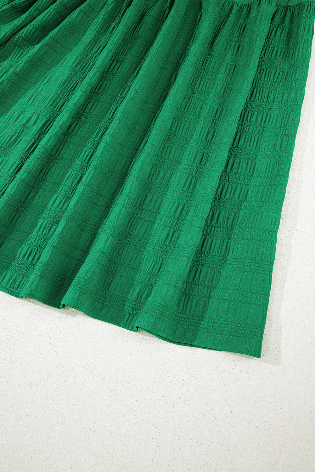Solid Textured Smocked Puff Short Sleeve High Waist Long Dress
