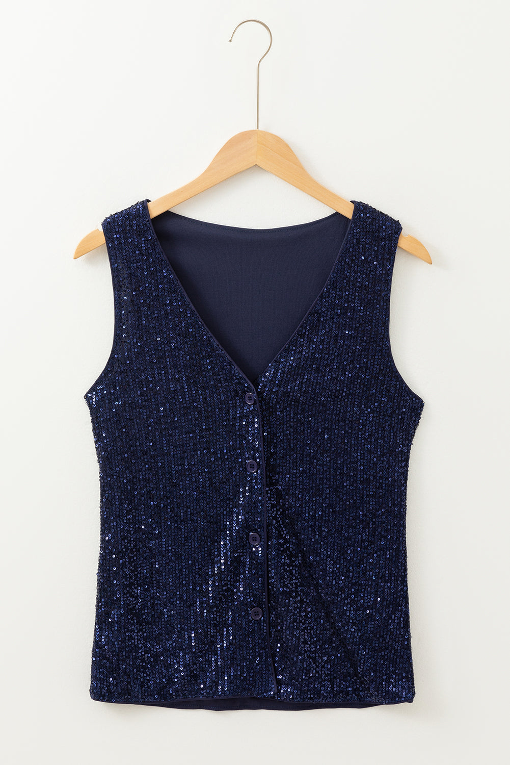 Sequined Deep V Neck Buttoned Tank Top