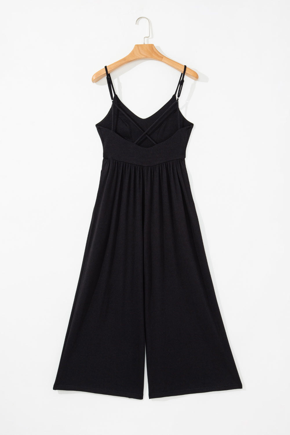 Spaghetti Straps Open Back Pleated Wide Leg Jumpsuit