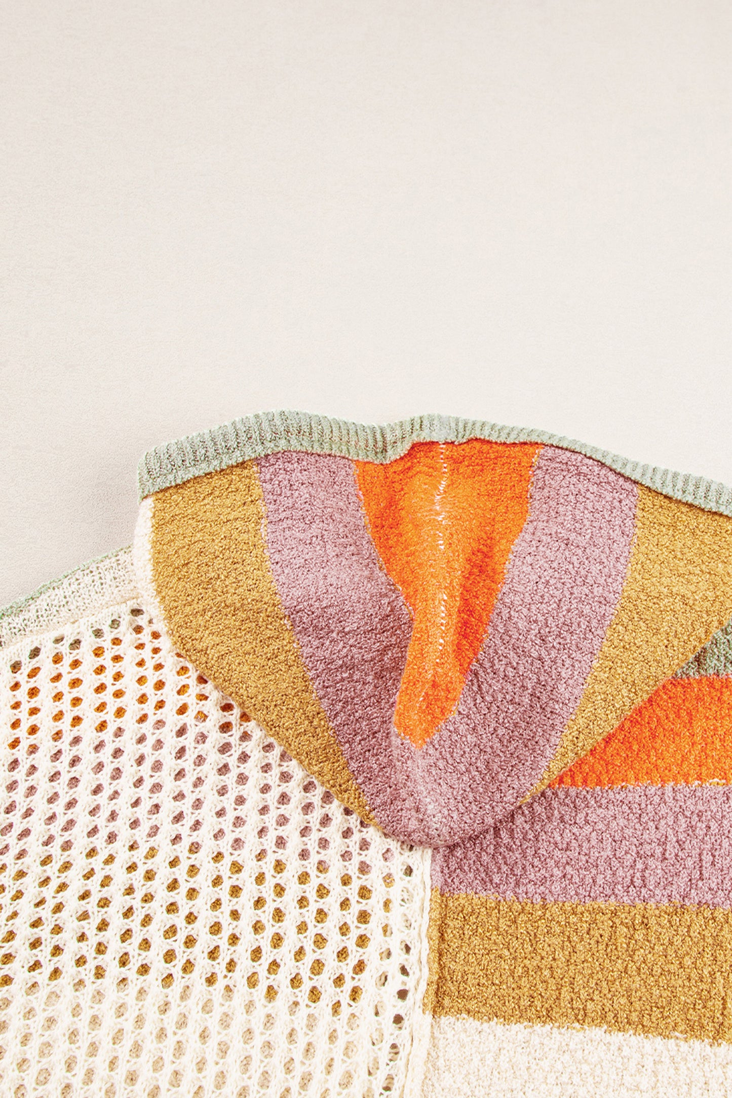 Oversized Colorblock V Neck Hooded Sweater